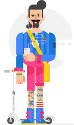 cartoon hipster is painted in a flat style vector