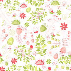 Spring Birds & Leaves Pattern Vector Image