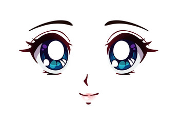 happy anime face manga style big blue eyes vector