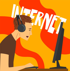 man character playing computer games internet vector image