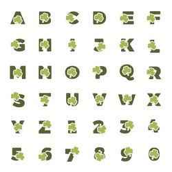 set of creative letters and numbers with clover vector image