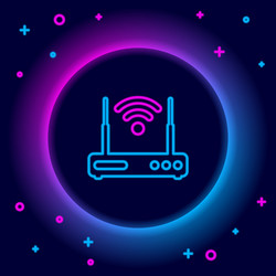 glowing neon line router and wi-fi signal symbol vector image