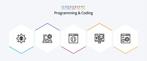 programming and coding 25 line icon pack vector image