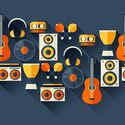 Seamless pattern with musical instruments in flat vector