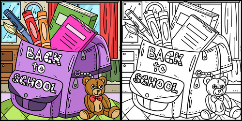 Back to school bag coloring page vector