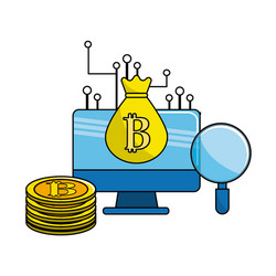 computer with digital circuits elements to bitcoin vector image