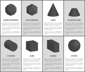 Dodecahedron and icosahedron black prisms set vector