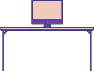 full color wood desk object with computer vector image
