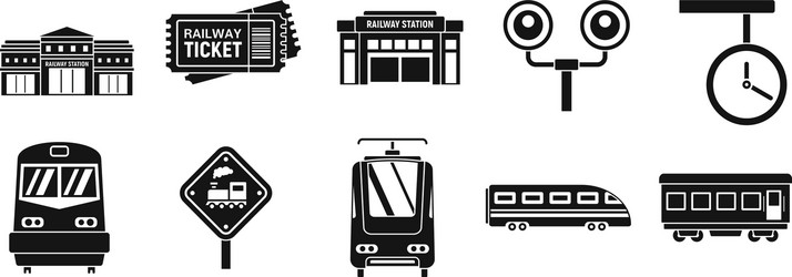 Modern railway station icons set simple style vector