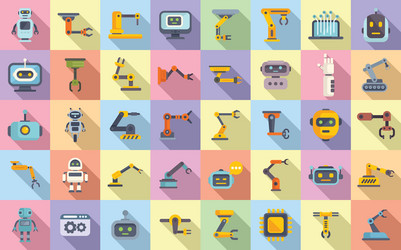 Robotics icons set flat smart tech vector