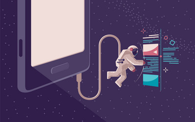 internet surfing in open space using a gadget vector image