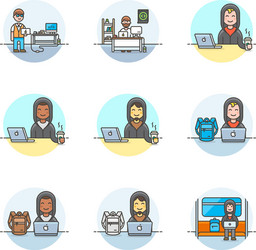 set of multicolor computer programming icons vector image