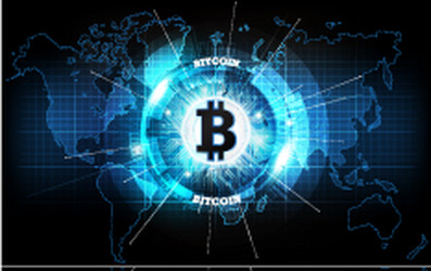 golden bitcoin digital currency and world map vector image