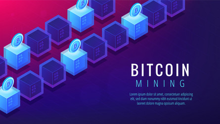 Isometric bitcoin mining farm landing page concept vector