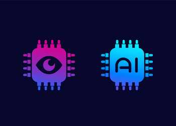 machine vision and ai chipset icons vector