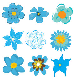 set of blue flowers vector