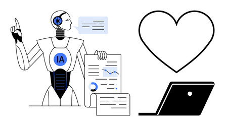 ai robot analyzing data with laptop and heart vector image