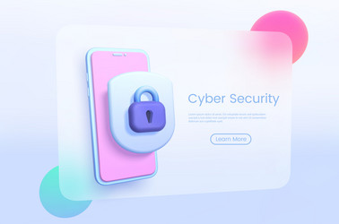 cyber security glassmorphism in 3d style on light vector