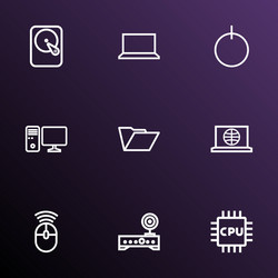 hardware icons line style set with folder router vector image
