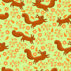 spring seamless pattern with squirrels vector image