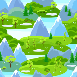 spring seamless pattern with trees mountains vector image