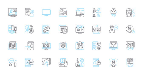 digital technique linear icons set algorithm vector image
