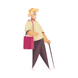 Elderly man old character with walking stick Vector Image
