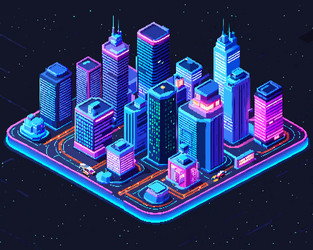 three-dimensional projection pixel 8-bit art view vector image