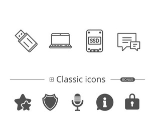 ssd disk usb flash drive and notebook icons vector