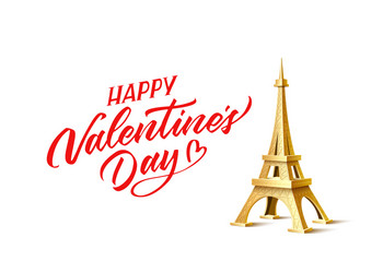 valentines day eiffel tower and calligraphy vector