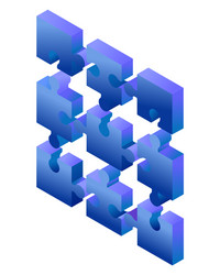 Isometric blue puzzle pieces isolated on white vector