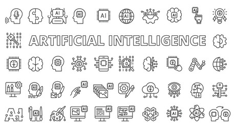 ai icons line design deep learning artificial vector image