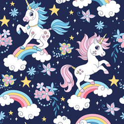 Seamless pattern with unicorns and cosmic vector