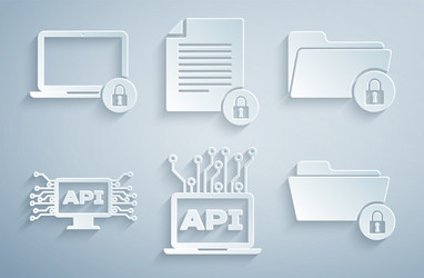 set computer api interface folder and lock vector image