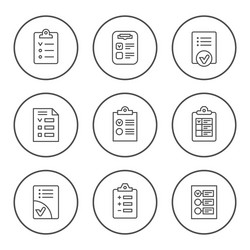 Set round line icons of checklist vector