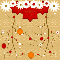 background with flowered branches and lanterns vector image