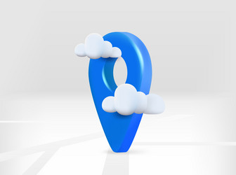 Blue map pin with road and clouds 3d isolated vector