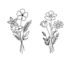 Doodle Bouquet Flowers Set Vector Image