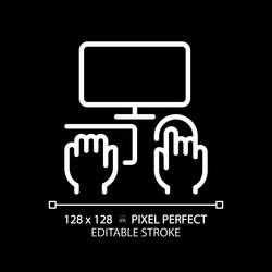 hands with computer pixel perfect white linear vector image