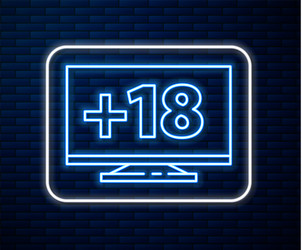 glowing neon line computer monitor with 18 plus vector image