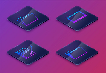 set isometric line document folder blank notebook vector image