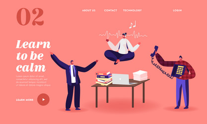 calm employee break in messy office landing page vector