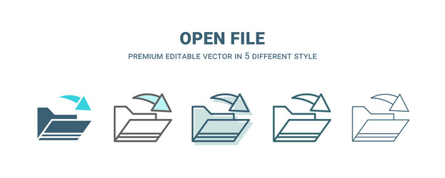 open file icon in 5 different style outline vector image