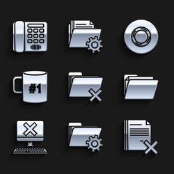 set delete folder settings with gears vector image