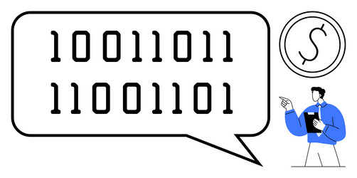 binary code speech bubble with businessman vector image