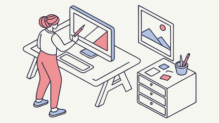 isometric person working on computer minimal vector image