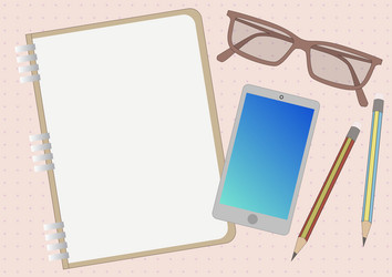 Notebook drawing with mobile device eyeglasses vector