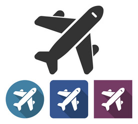 Plane icon in different variants with long shadow vector