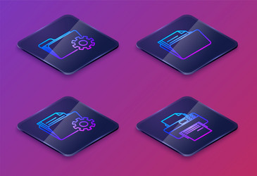 set isometric line folder settings with gears vector image