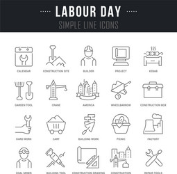 set line icons labour day vector